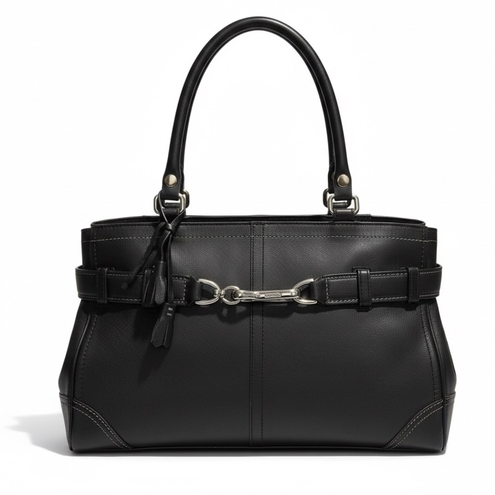 Coach Black Leather Shoulder Bag Buckle Classic Structured Luxury bag - Picture 5 of 10